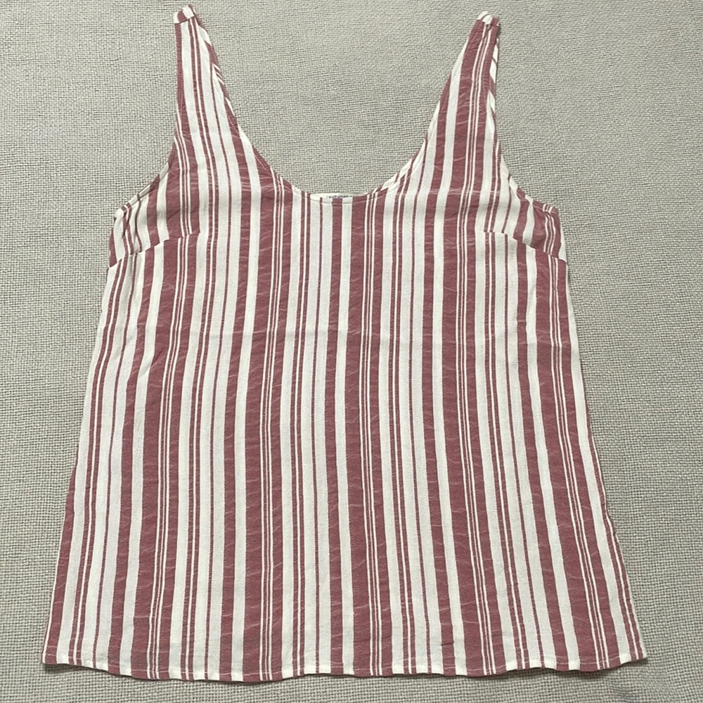 Red and white striped sleeveless blouse